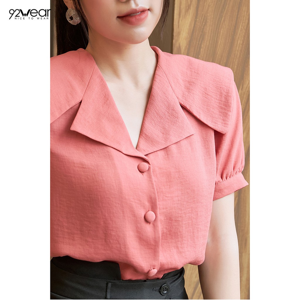 Áo sơ mi nữ công sở 92WEAR (2 MÀU) đủ size, ngắn tay cổ 2 Ve ASW0808 | BigBuy360 - bigbuy360.vn
