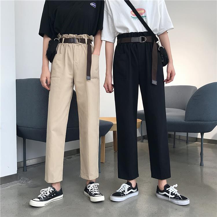Quần Dài Lưng Cao Ống Rộng Phong Cách Hàn Quốc 2019 Cho Nữ