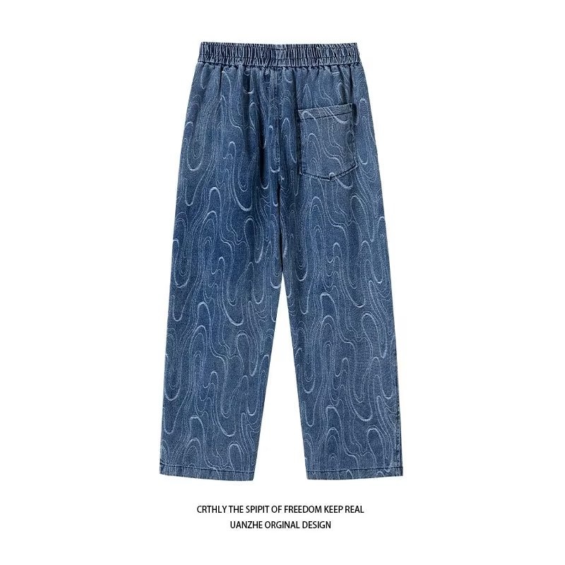 Quần Jean Dài Dáng Rộng In Họa Tiết Kiểu Đường Phố Retro Thời Trang Xuân Thu Cho Nam