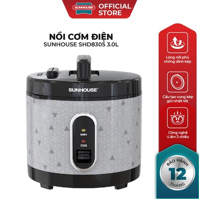 [Mã ELBSJBP03 giảm 12% đơn 500K] Nồi Cơm Điện 3L SUNHOUSE SHD8305