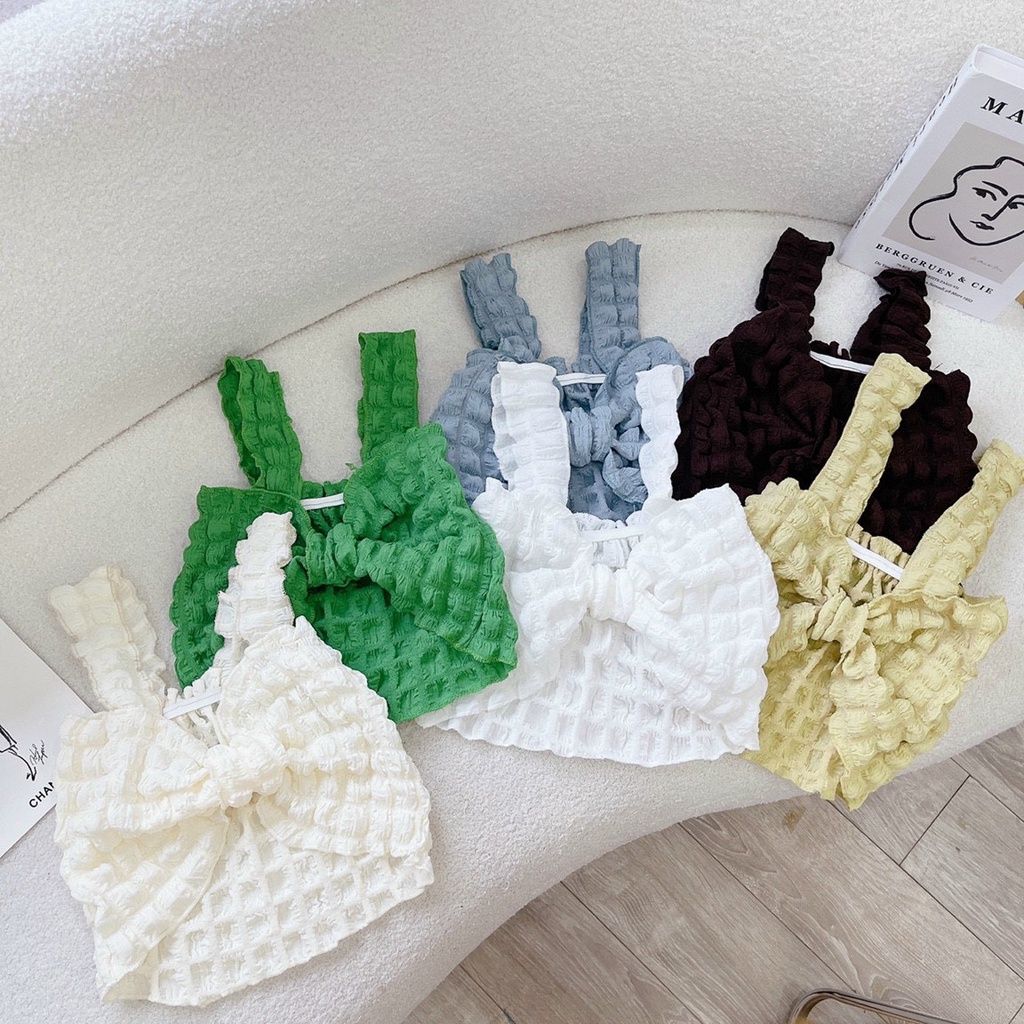 ảnh thật - áo croptop kiểu xốp ô vuông cột ngực xinhhh