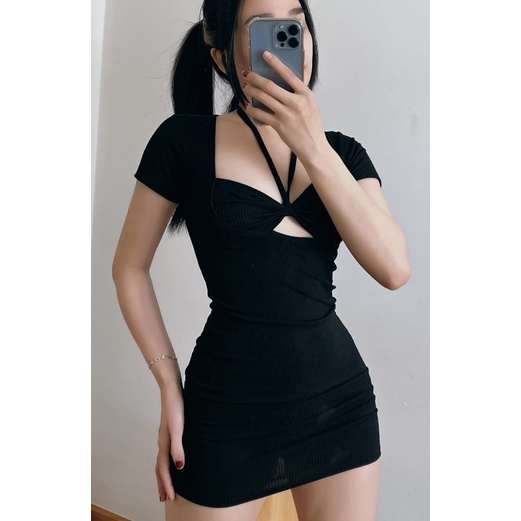 Đầm Body Khoét Ngực Thắt Dây Cao Cấp KN