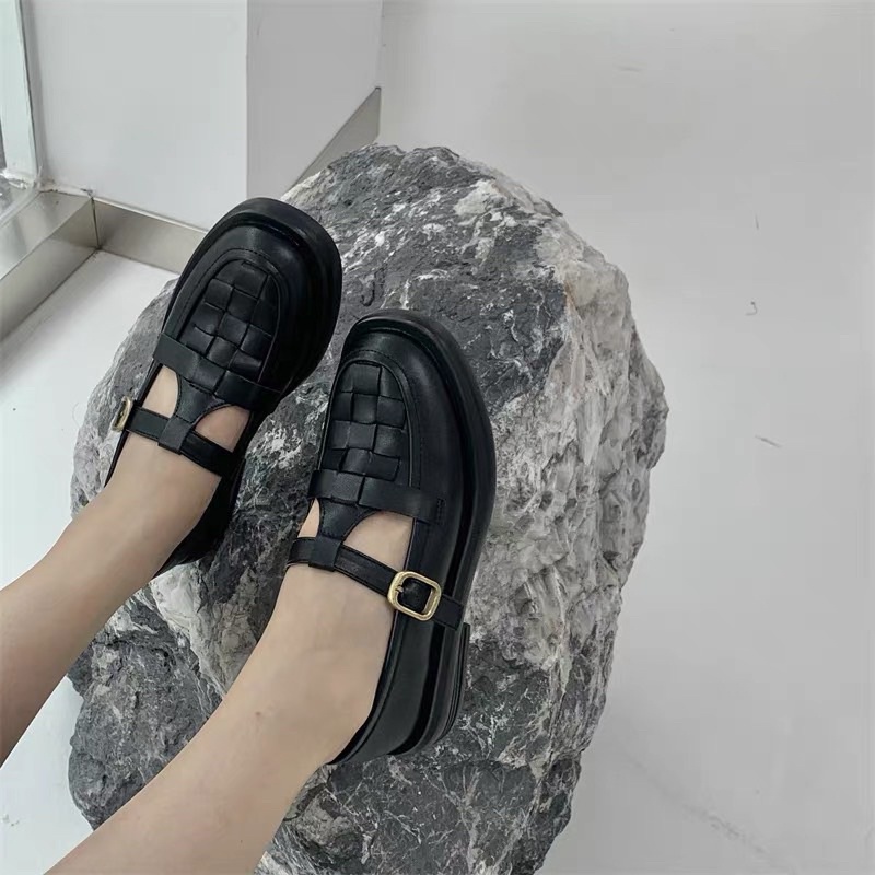 Giày oxford moca quai đan phong cách vintage