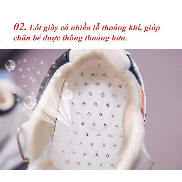 Giày thể thao bé gái 2 - 9 tuổi phong cách tạo điểm nhất tăng sự cá tính cho bé CG23-Trắng kem