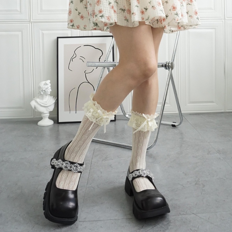 Tất ren đính nơ phong cách lolita xinh xắn cho nữ XIXI