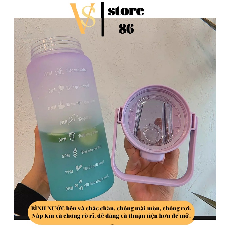 Bình Đựng Nước 2L Dễ Thương Bình nước 2 lít cute chia vạch nhắc nhở Có Vạch Báo Giờ Uống Nước