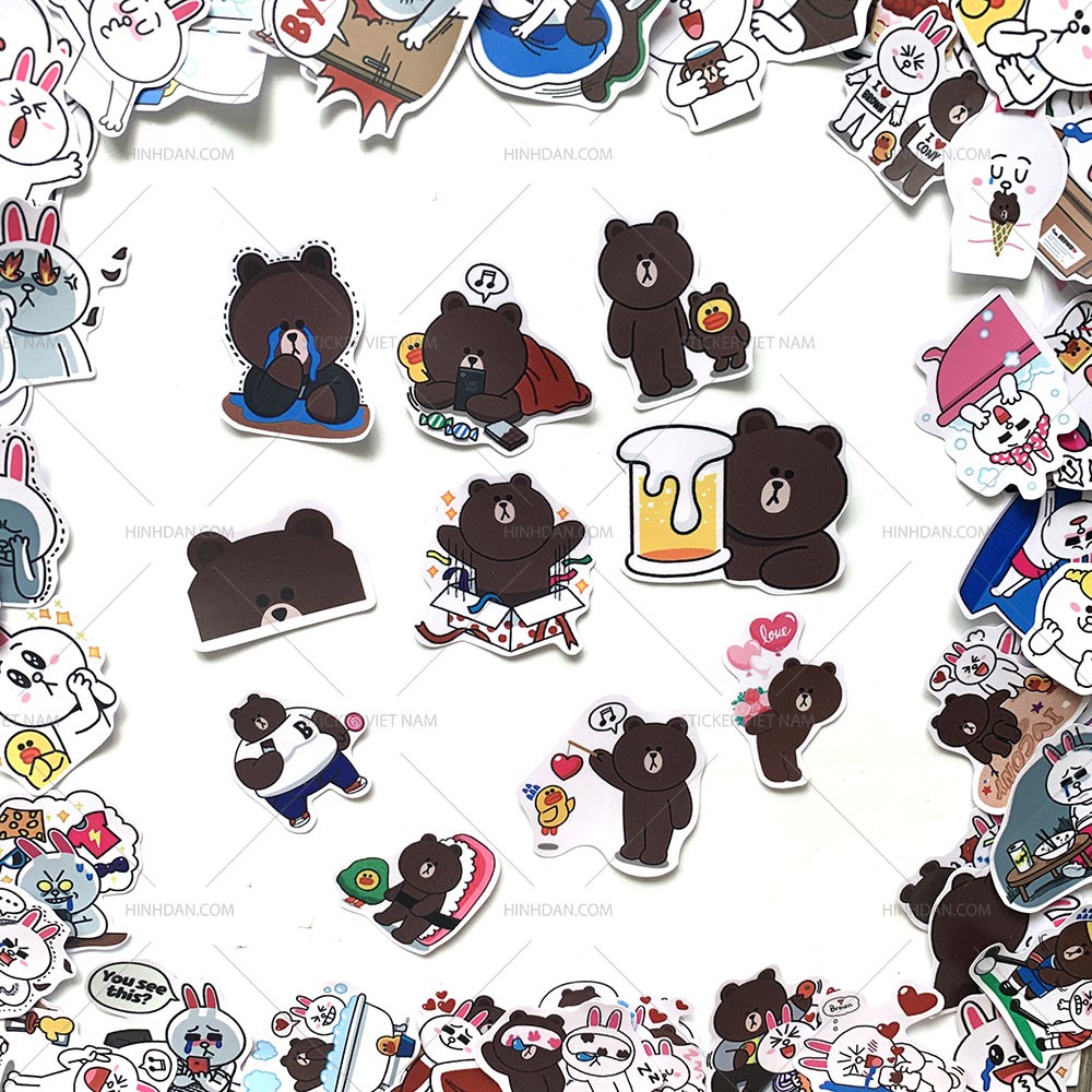 Sticker GẤU BROWN & THỎ CONY Hình Dán Decal Chất Lượng Cao Chống Nước Trang Trí Va Li, Xe, Laptop, Nón Bảo Hiểm