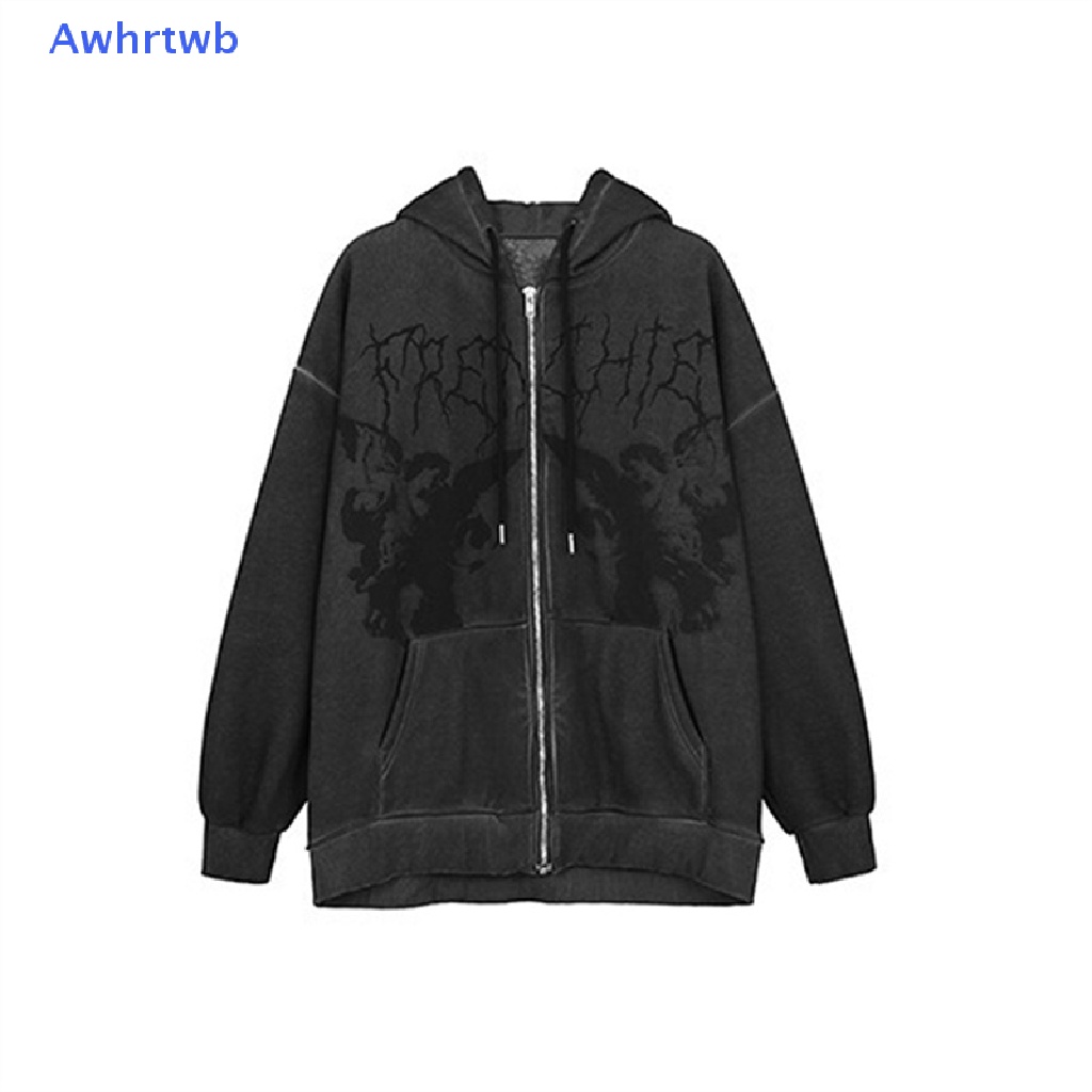 Awhrtwb Áo Hoodie Ngoại Cỡ In Hình Thiên Thần Có Khóa Kéo Phong Cách Gothic Đường Phố Mới