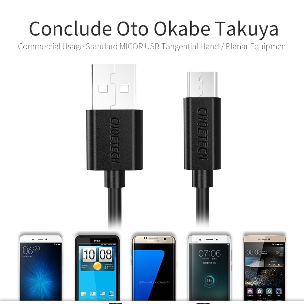 Cáp sạc Micro USB CHOETECH hỗ trợ sạc nhanh 2.4A dài 0.5m chất lượng cao cho điện thoại samsung ,xiaomi,...