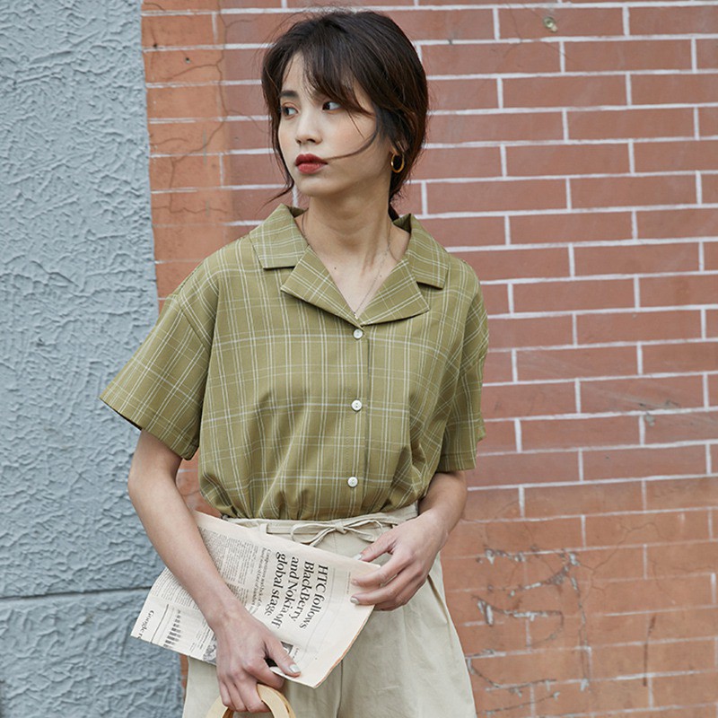 [Baywellfashion]Áo sơ mi kiểu cổ chữ V phối nút thiết kế dáng rộng cho nữ | BigBuy360 - bigbuy360.vn