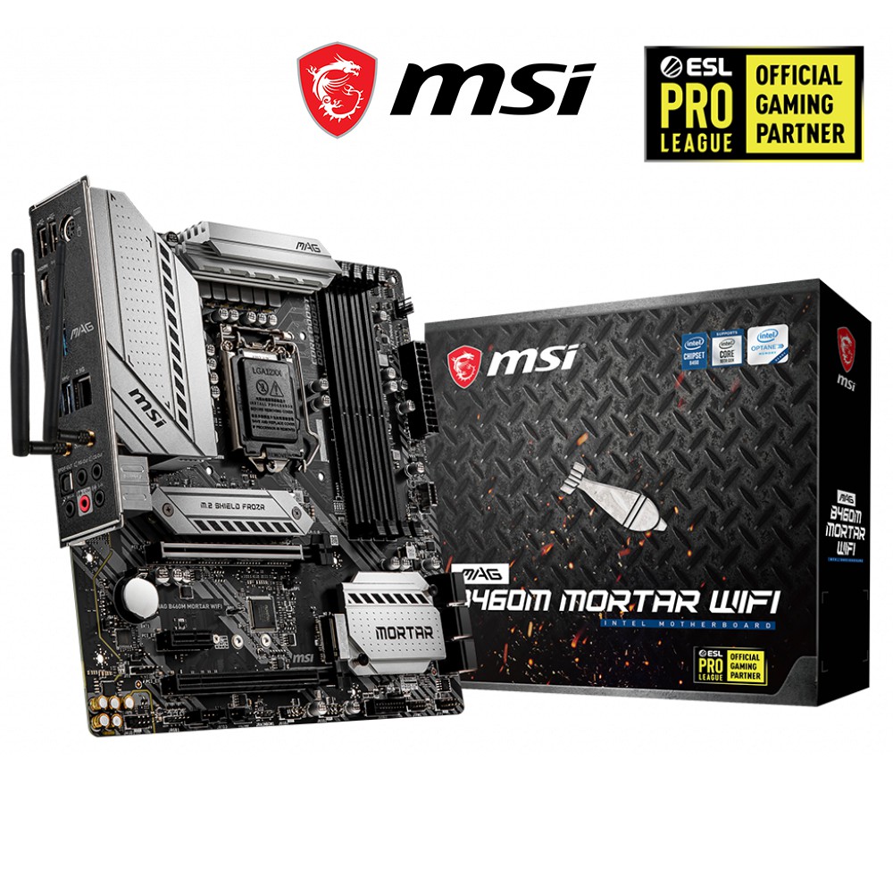 Bo mạch chủ MSI MAG B460M MORTAR WIFI Intel B460, Socket 1200, m-ATX, 4 khe RAM DDR4