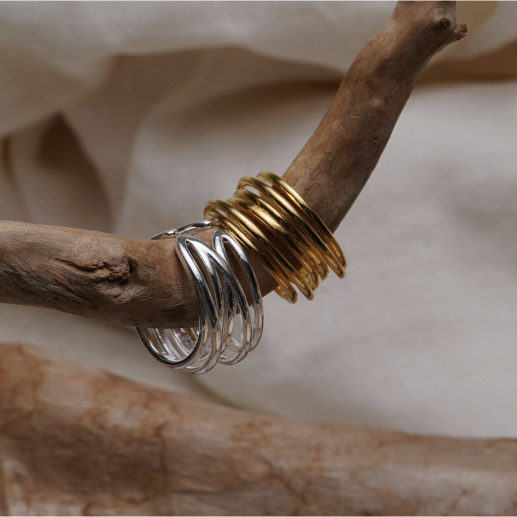 Nhẫn nữ hở tuỳ chỉnh size bản dày trơn mạ vàng bạc bản dày phong cách cá tính Hàn Quốc Boho Muun Goong