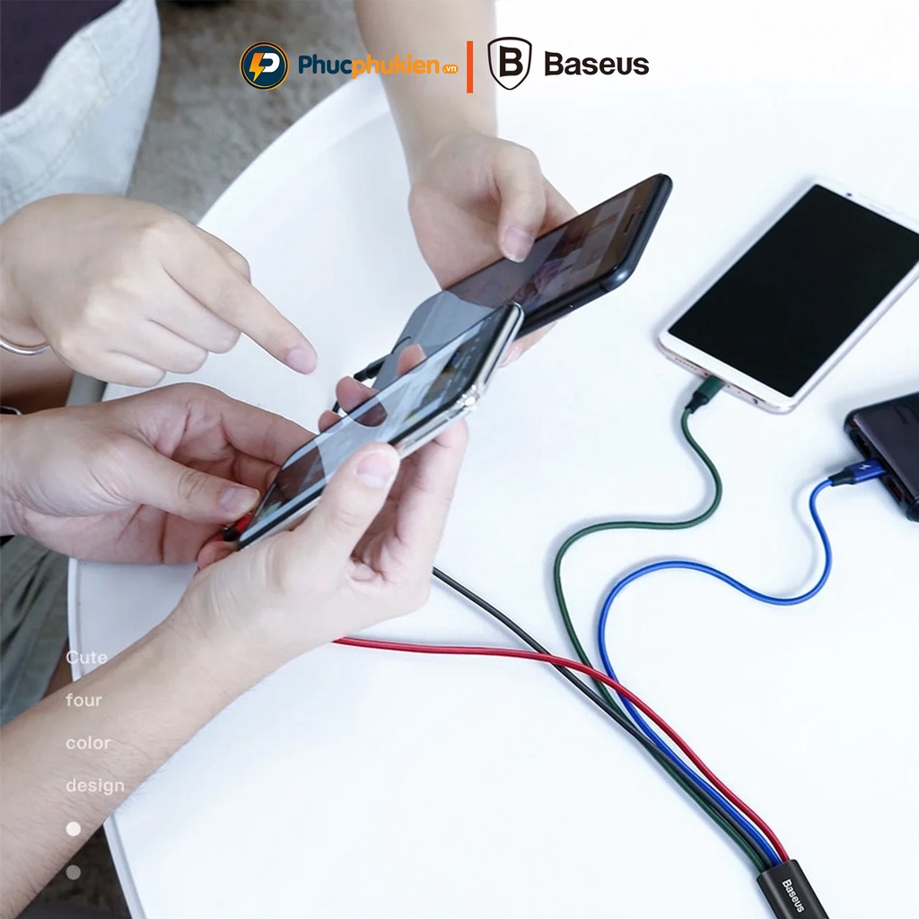 Cáp sạc nhiều đầu Baseus Rapid gồm 2 đầu iPh + 1 đầu Micro Usb + 1 đầu Type C - Phúc Phụ Kiện Bảo hành 12 tháng 1 đổi 1
