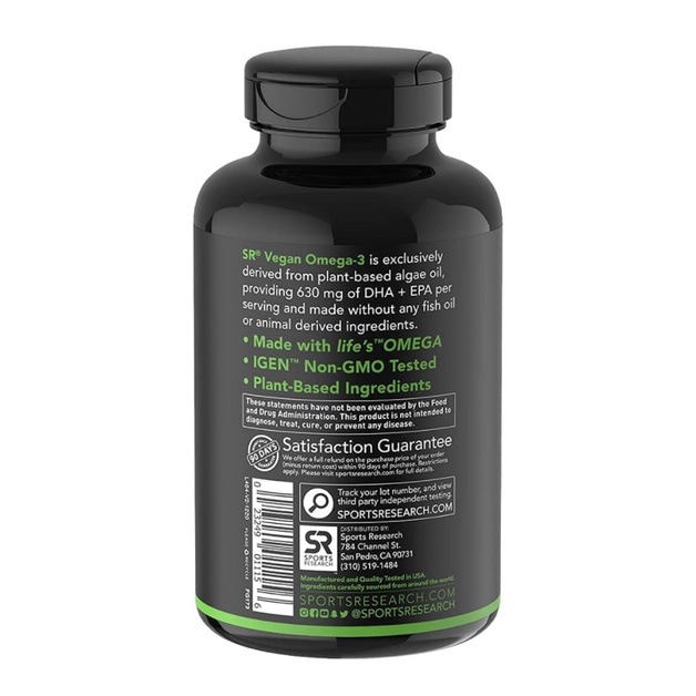 Dầu Omega 3 chay Vegan Sports Research/ Sport Research thuần chay 60 viên USA