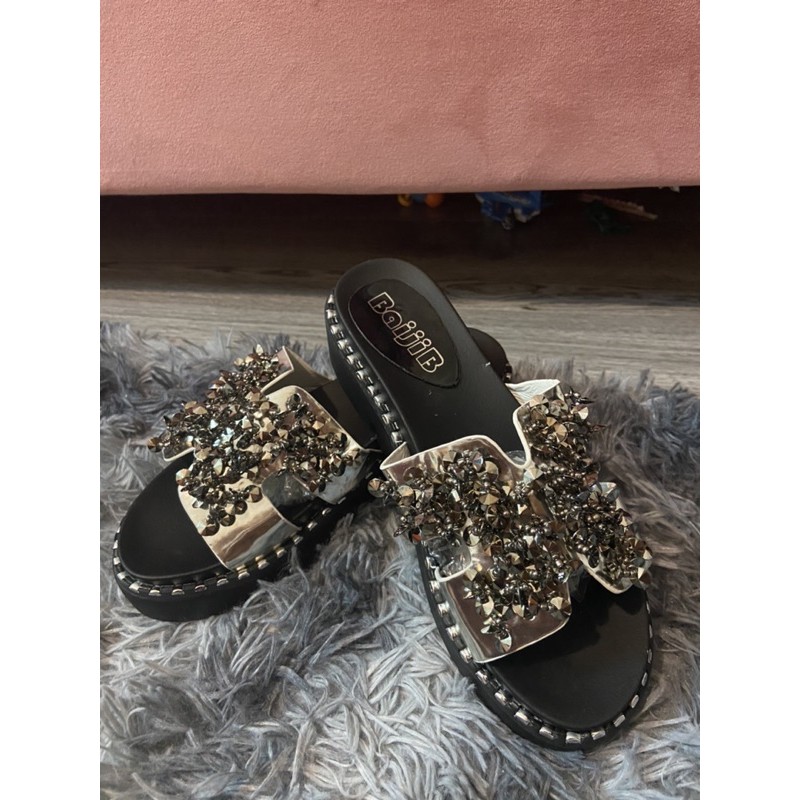 Dép lê nữ bản ngang kim sa lấp lánh đế xuồng cao 3cm