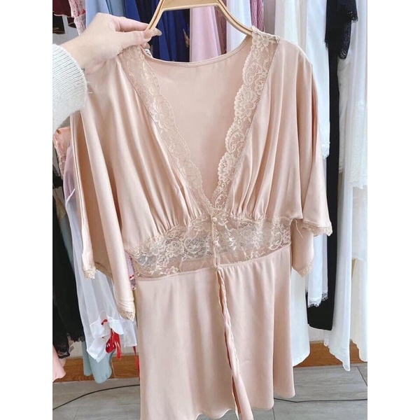 Áo choàng lụa + váy ngủ lụa 2 dây Q007 cao cấp quảng châu.
