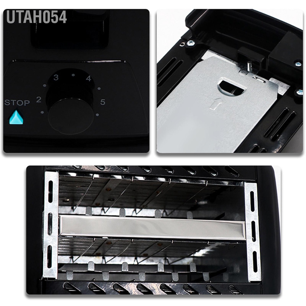 Utah054 Máy nướng bánh mì 2 lát 650W Thép không gỉ Dẫn nhiệt nhanh 6 chế độ Khay có thể tháo rời EU Cắm 220V
