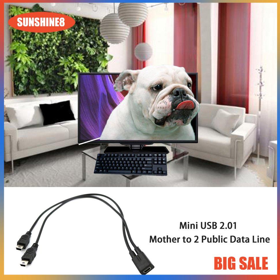【SUN】1 to 2 Y Splitter Cable USB 2.0 Mini 5-Pin Female to Double 2 Male Converter