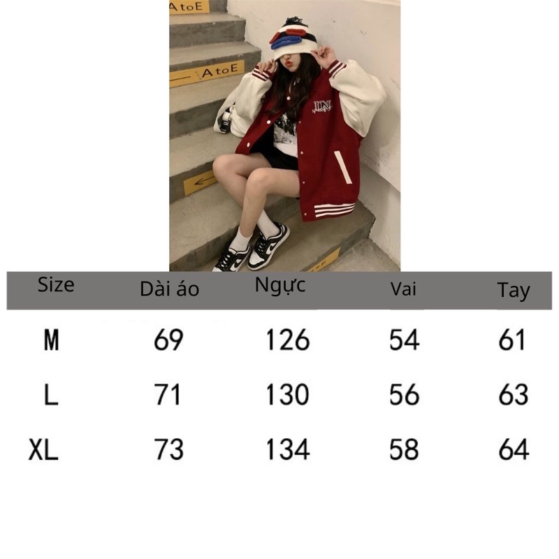 Áo Khoác Varsity Jacket Bomber Thêu Hình Màu Đỏ Nâu Nổi Bật Eightfashion ABB100