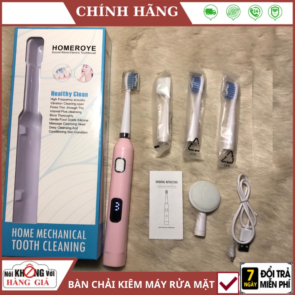 Bàn chải điện kiêm máy rửa mặt HOMEROYE-093 - có 9 chế độ với màn hình hiển thị LCD tiện lợi - bảo hành 24 tháng