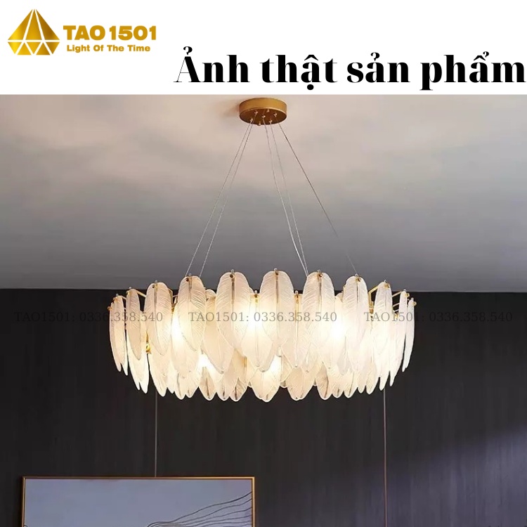 Đèn Chùm Pha Lê Thả Phòng Khách, Thả Bàn Ăn - Thiết kế lông ngỗng tinh xảo (Tích hợp led đổi 3 màu ánh sáng)