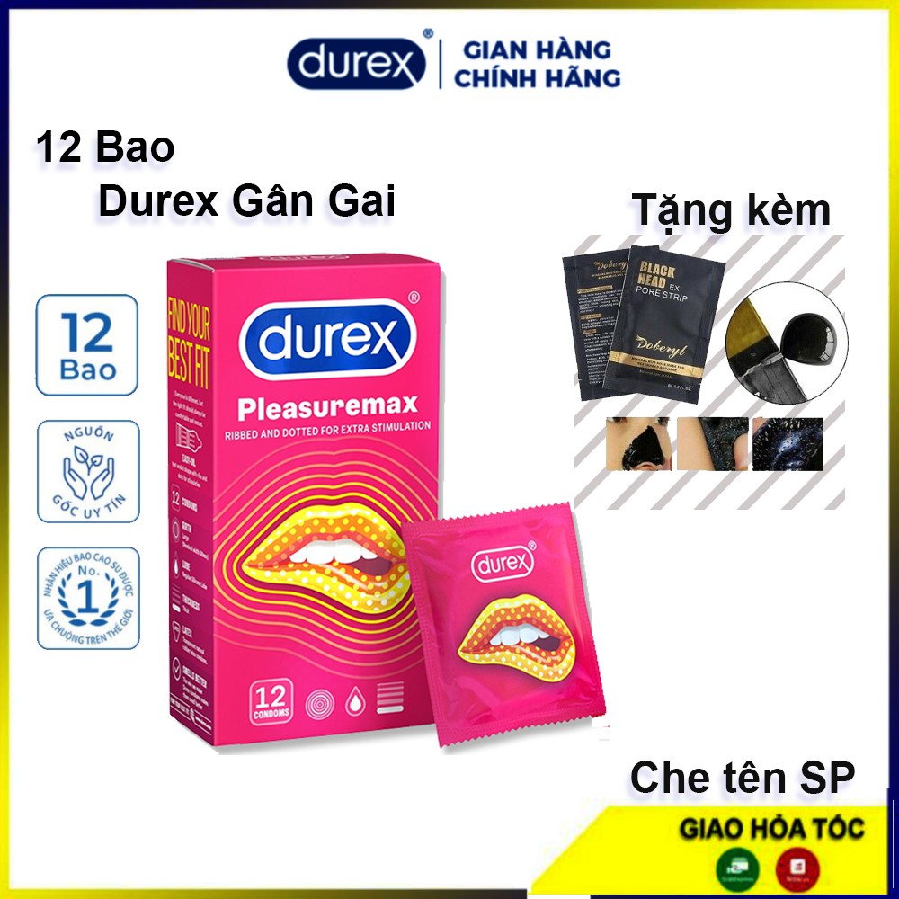 Bao cao su gân gai Durex Pleasuremax 12 bao. Bao Durex an toàn, cho cảm giác mãnh liệu khi quan hệ. Tặng kèm 1 Gel