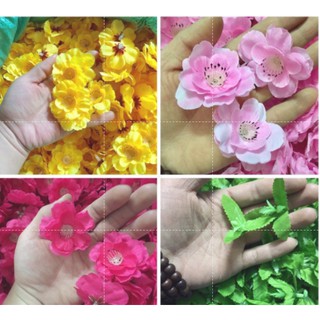 1 gói 35 bông đào, mai giả trang trí tết 2021 tặng kèm 5 nụ lá lộc hoa to đẹp dầy