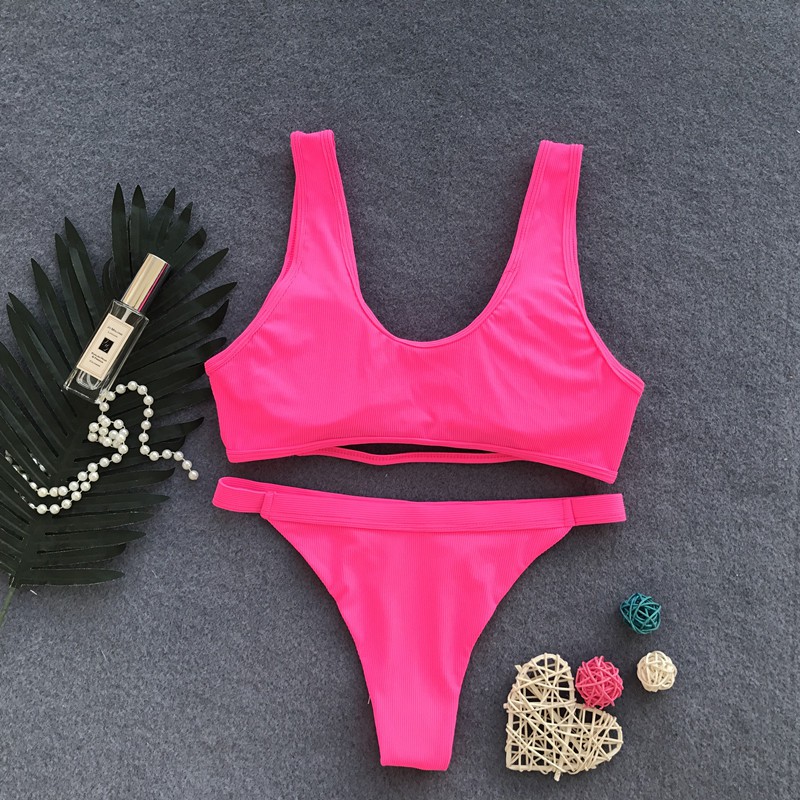 [BKN547] &lt;ÂU&gt; SET BIKINI BASIC CUTOUT HỒNG NEON