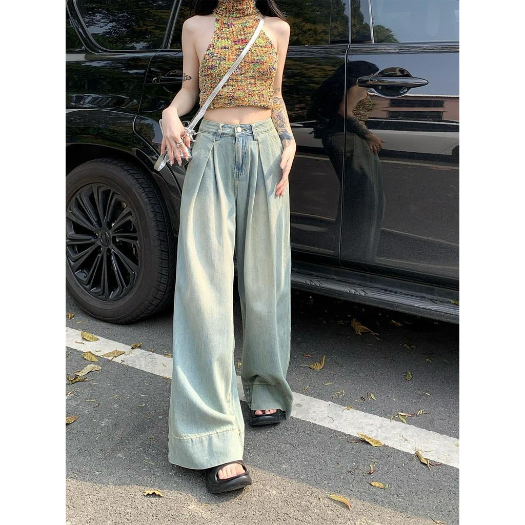 Quần Jean Ống Rộng Lưng Cao Theo Phong Cách Retro 63793