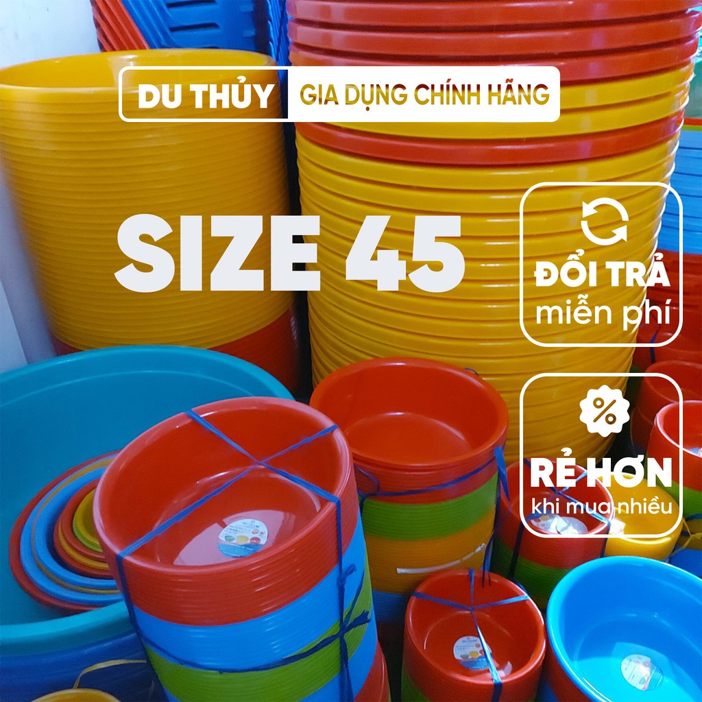 Thau nhựa tròn size 45 Việt Thành, 5 màu sắc, nhựa pp chính phẩm loại 1 có độ bền cao, an toàn của gia dụng Du Thủy