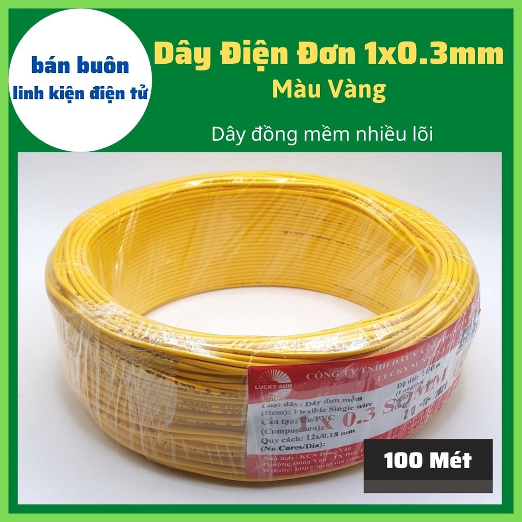 [100 Mét] Dây điện đơn 1x0.3mm màu vàng, dây điện, dây điện mềm nhiều lõi, dây điện 0.3mm [ 100% Dây Đồng ]