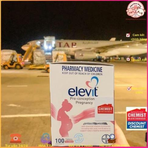 Elevit bầu Vitamin bầu Elevit úc có tem Chemist 100 viên Chuẩn air