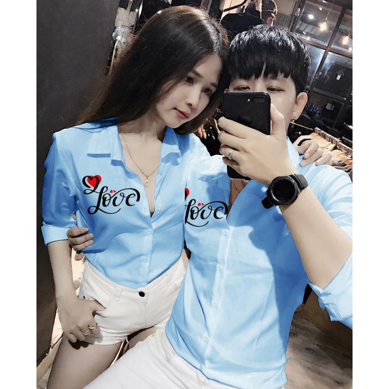 Áo sơ mi cặp đôi tình nhân in chữ Love siêu đẹp-cực chất-giá 1 cái