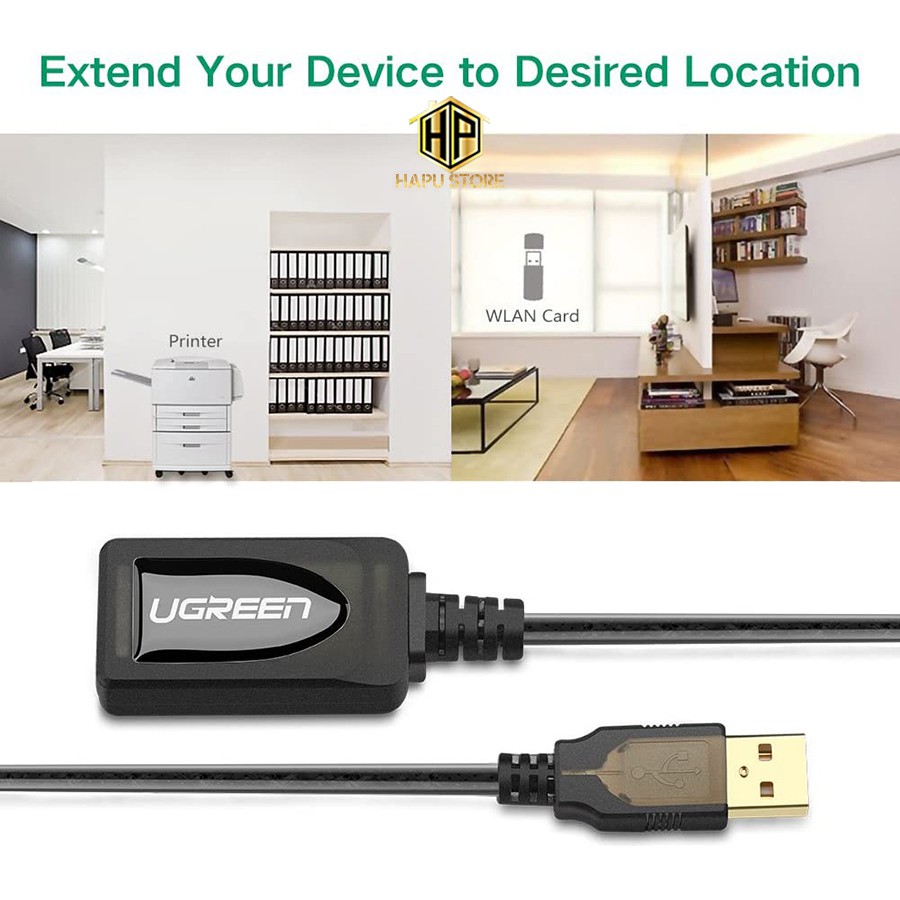 Cáp nối dài USB Ugreen 10323 chuẩn USB 2.0 dài 15m chính hãng - Hapustore