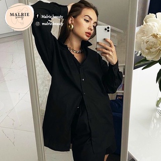 Áo sơ mi nữ đen form rộng dài tay sơ mi nữ freesize unisex fashion - malrie beauty