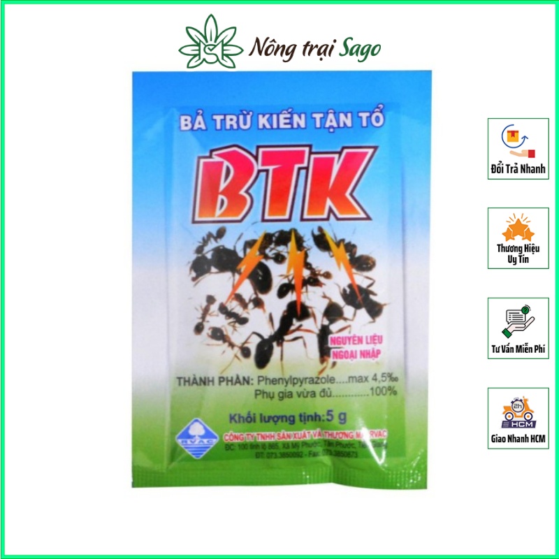 Bả Trừ Kiến BTK, Bả Diệt Kiến Sinh Học Tận Ổ (gói 5gr) - Nông Trại Sago