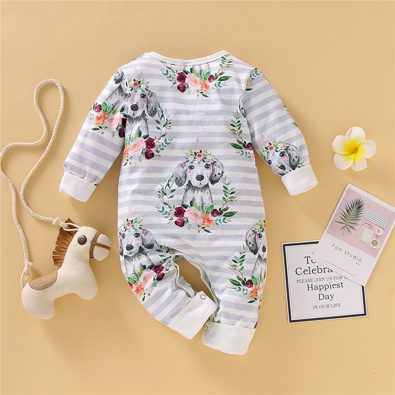 Romper Mikrdoo thiết kế dài tay in họa tiết hoạt hình dễ thương cho bé 0-18 tháng tuổi