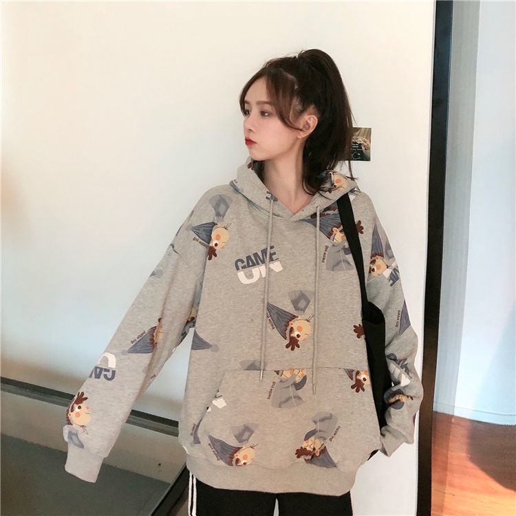 Áo Hoodie Mỏng In Họa Tiết Dễ Thương Thời Trang Mùa Thu Cho Nữ