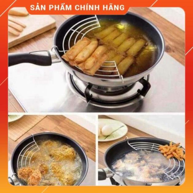 Vỉ Gác Chảo Inox Ráo Dầu Khi Chiên Rán Loại Bản To Size 28cm - 30 cm