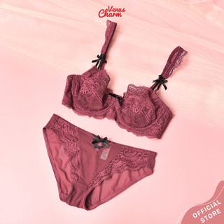 Bộ đồ lót nữ ren mỏng có gọng cho ngực vừa và lớn Man đính nơ Venus Charm
