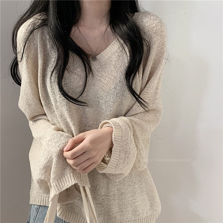 Áo Sweater Tay Dài Dáng Rộng Cổ Chữ V Đáng Yêu Hợp Thời Trang Cho Nữ