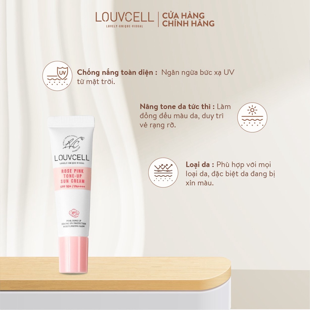 Kem chống nắng làm trắng da tức thì Louvcell Rose Pink Tone Up Sun Cream 10 ml