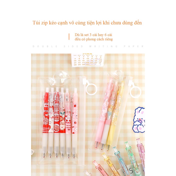 Bút bi bấm cute họa tiết hoạt hình sinh động hai loại set 3 và set 6 bút bi