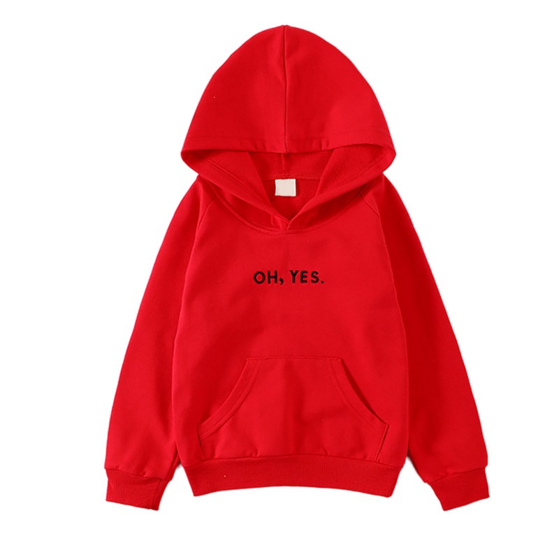 Áo hoodie dài tay in chữ &quot;Oh,yes.&quot; màu trơn cho bé từ 2-8 tuổi