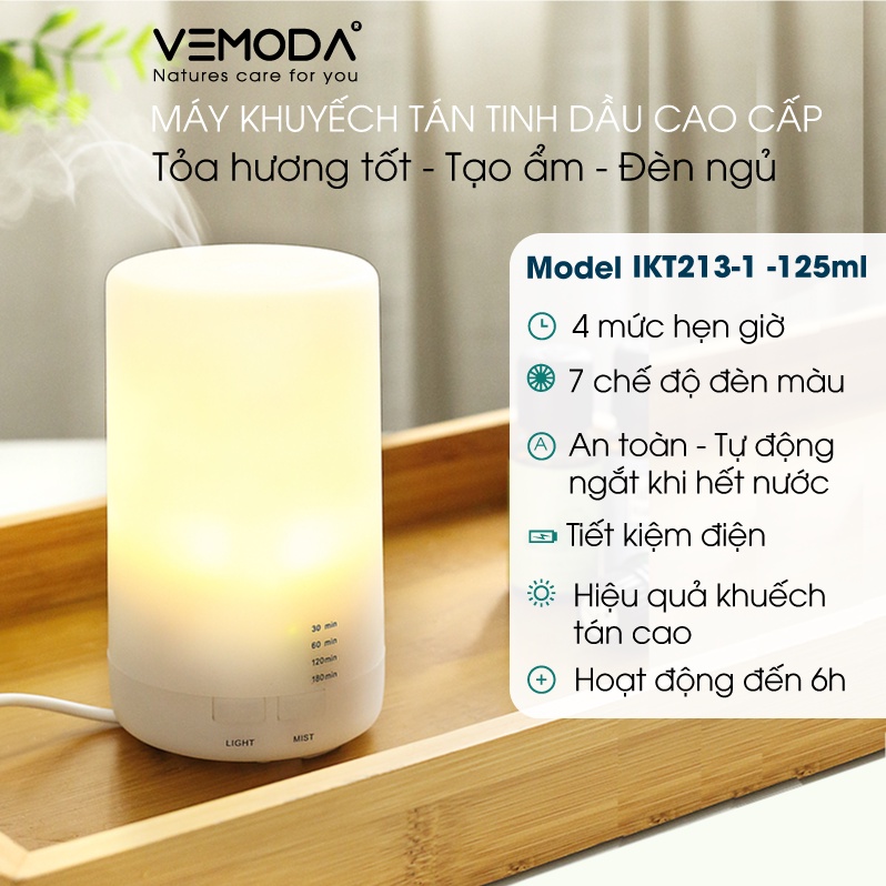 Máy xông tinh dầu cao cấp VEMODA IKT213  giúp khuếch tán tinh dầu hiệu quả, tỏa hương thơm thư giãn, giảm căng thẳng