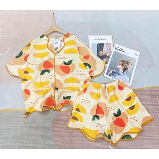 Bộ lụa Pijama - Bộ lụa mango cánh dơi áo cộc quần đùi