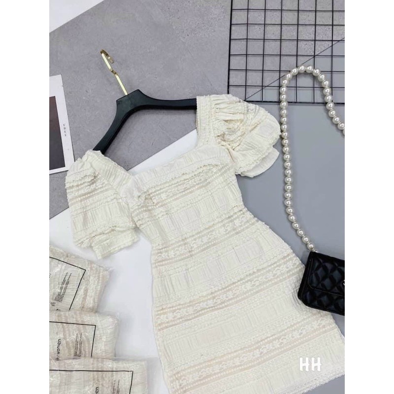 Váy xốp nhăn trắng phối ren dành cho nữ | BigBuy360 - bigbuy360.vn