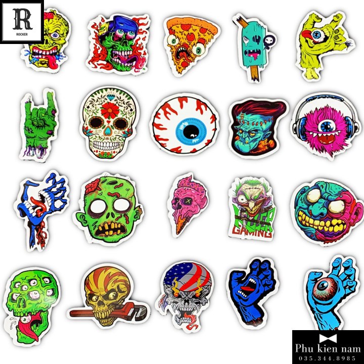 Sticker PVC Chống nước Hình dán Trang Trí Mũ Vali Laptop Điện thoại Xe Tường Zombie ST038