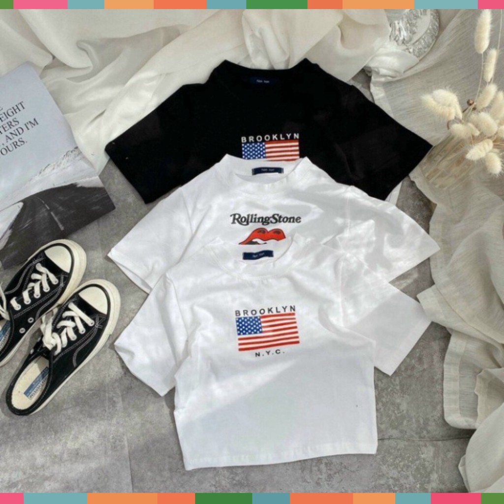 Áo Croptop Nữ Cộc Tay In Họa Tiết Cờ 3 Màu Siêu Xinh | BigBuy360 - bigbuy360.vn