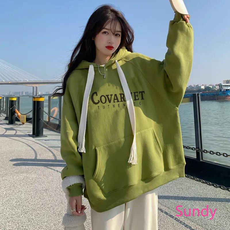 Áo Hoodie Tay Dài Dáng Rộng In Chữ Thời Trang Thu Đông Cho Nữ Có Size Lớn
